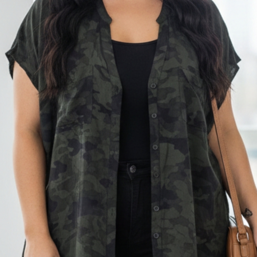 Torrid Green Camouflage Button-Down Shirt
